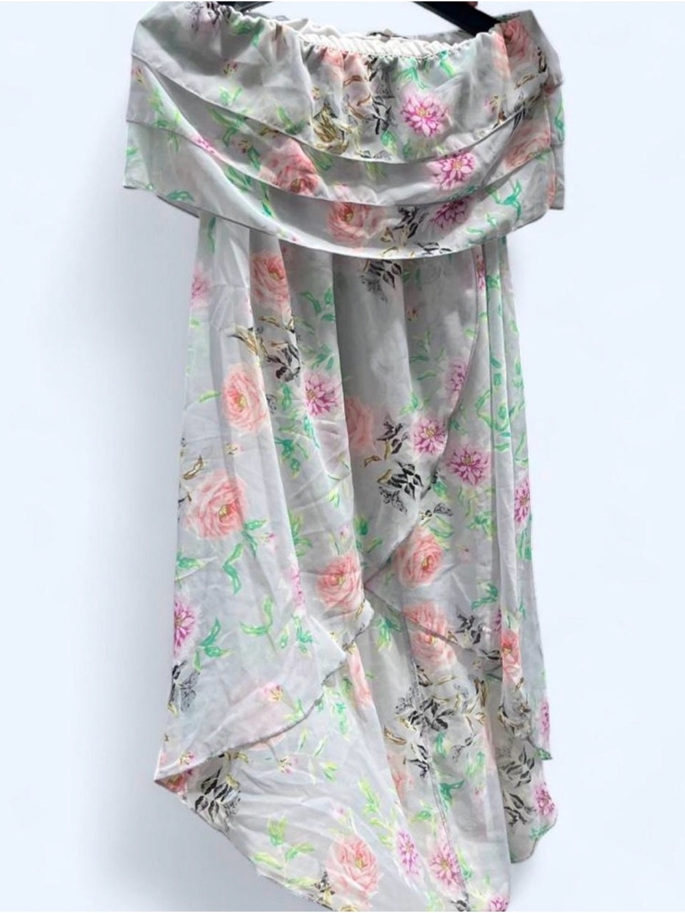 Charlotte Russe Strapless Bandeau Floral Dress in Pink and Green, Size S